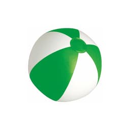 A green and white beach ball with a central valve, perfect for leisure and outdoor activities.