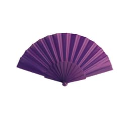 A purple handheld fan with a pleated design and a circular handle, suitable for leisure and outdoor use.