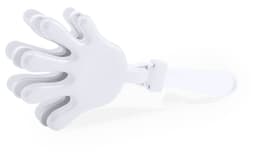 A novelty hand-shaped animation prop in white, featuring curved fingers and a flat handle. Includes branding.