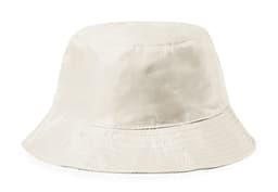 A cream-coloured reversible bucket hat with a wide brim and a subtle logo.