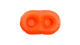 An orange inflatable swing holder with two cup holders. It features a central connector and has a logo.