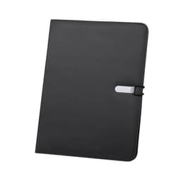 A black Neco Folder with a sleek design and a metal clip for secure closure, featuring a logo.