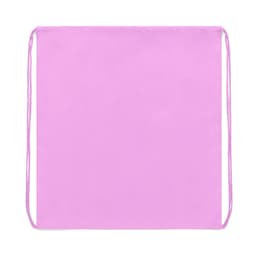 A pink drawstring bag with matching cords and a simple design, featuring a logo.