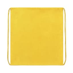 A yellow drawstring bag with matching yellow cords and a plain design, featuring a logo.