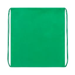 A green drawstring bag featuring matching cords and a simple design. It includes a logo.