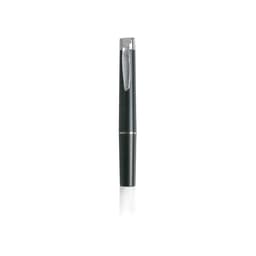 A dark green pen with a silver clip and a sleek design, featuring a branding logo.