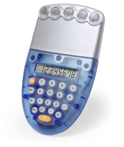 A blue and silver Ozone Calculator featuring a digital display and a numeric keypad. It has a rounded design and buttons at the top.