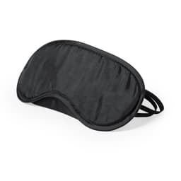 A black sleep mask with a soft texture and adjustable straps, designed for comfortable use while resting.