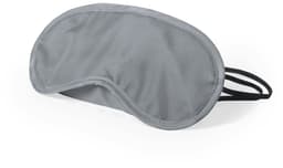 A grey travel eye mask with an elastic strap, featuring a simple design and soft fabric.