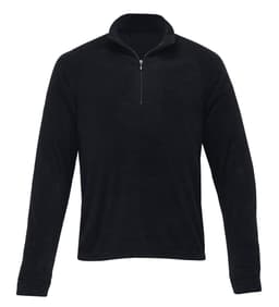 A black mid-layer jumper with a half zip and long sleeves, featuring a collar and a smooth texture.