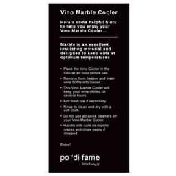 A Vino Marble Cooler in a marble design, featuring a logo, with instructions for use and care.