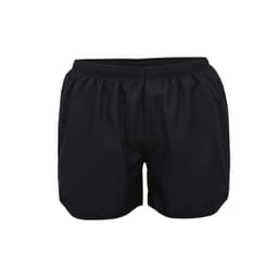 Black women's sports shorts with an elastic waistband and a logo. Perfect for activewear.