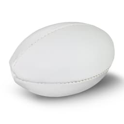 A mini rugby ball in a simple white design, featuring stitched details for a classic look.