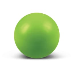 A green stress ball with a smooth surface and a round shape.