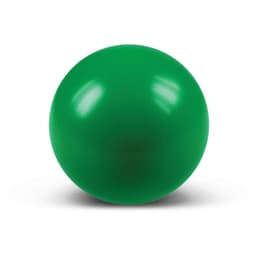 A green stress ball in a round shape, designed for squeezing and stress relief.