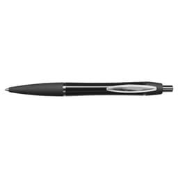 A sleek metal pen featuring a black finish and silver accents.