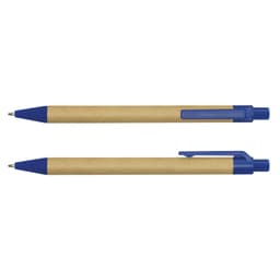A set of Kraft Pens featuring a kraft paper barrel and blue plastic accents.