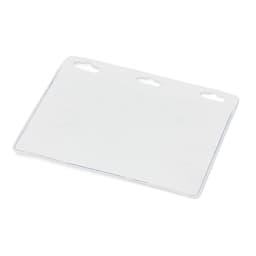A clear vinyl ID holder featuring three top holes for attachment.