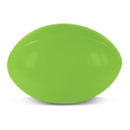 A stress rugby ball in bright green, designed for relieving stress.