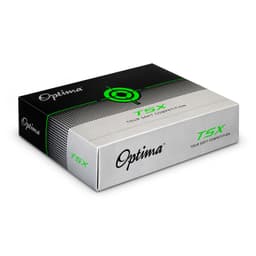 A grey and black box featuring the Optima logo, containing PGF Optima golf balls.