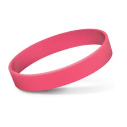 A pink silicone wristband, featuring a smooth, flexible design suitable for various events and promotional uses.