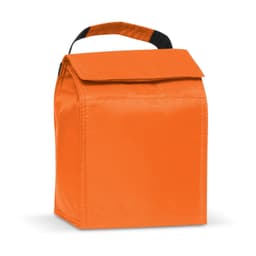 An orange Solo Lunch Cooler Bag with a fold-over top and sturdy handle.