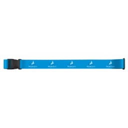 A blue luggage strap featuring a sailing boat logo, designed for color customization and secure luggage identification.