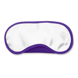 A full-color eye mask featuring a white fabric center bordered by a purple trim.