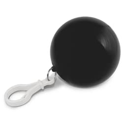 A black ball-shaped raincoat with a white clip attachment.