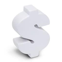 A white stress toy in the shape of a dollar sign.