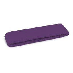A purple sweat band, made of soft, absorbent fabric, folded neatly for display. It features a logo or branding.