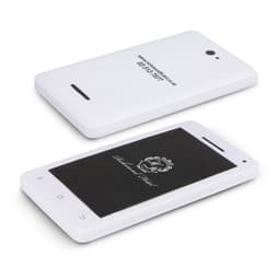 A white stress keyring shaped like a smartphone with a black screen side and a logo on the back.
