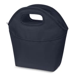 A dark navy cooler bag with dual handles and an open top, featuring a front pocket for extras.