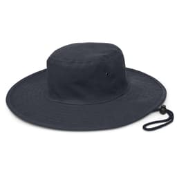 A Cabana Wide Brim Hat featuring a solid color design, a broad brim, and an adjustable chin strap for a secure fit.