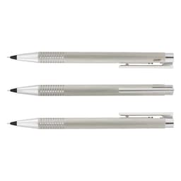 A set of three Lamy Logo pencils in brushed steel, featuring a sleek design and silver accents.