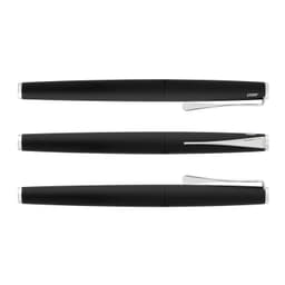 A sleek black Lamy Studio rolling ball pen set featuring three pens with a silver clip and accents.