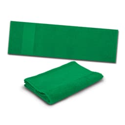 A bright green sports towel, both folded and unfolded, featuring a textured surface and a simple design.