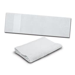 A white sports towel, featuring a textured surface, displayed both laid flat and folded for convenience.