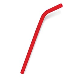 A red silicone drinking straw with a bent design, suitable for various beverages.