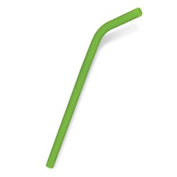 A green silicone straw angled at one end, designed for use with various drinkware.