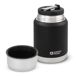 A drink bottle in matte black with a stainless steel interior, accompanied by a matching bowl, featuring a logo.