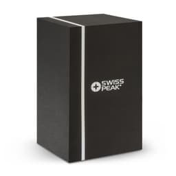 A black box with a sleek design and a logo, likely packaging for a product.