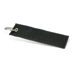 A black woven key ring with a metal ring attached for securing keys.