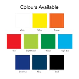 A grid of colour swatches including white, yellow, orange, red, bright green, green, light blue, dark blue, navy, and black.