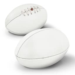 AFL Ball Mini in white, featuring stitching detail and a classic oval shape, with a logo on one side.