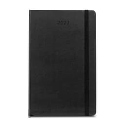 A black Moleskine planner for 2027 with a black elastic closure and a debossed year on the cover.