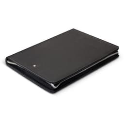 A black zippered A4 portfolio with a sleek design and a logo on the front.