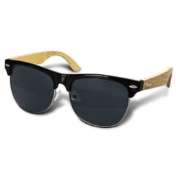 Maverick sunglasses featuring black frames and bamboo arms, with grey lenses and a stylish design.