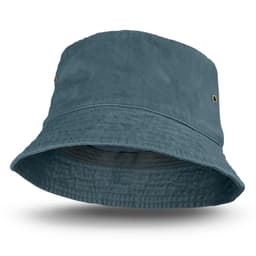 A faded teal bucket hat with a wide brim, featuring two metal eyelets and a textured finish.