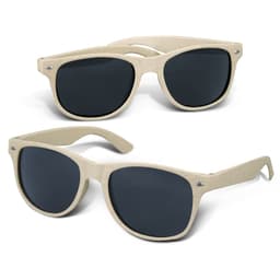 Malibu Basic Sunglasses in natural hues with dark lenses; features a logo on the frame.
